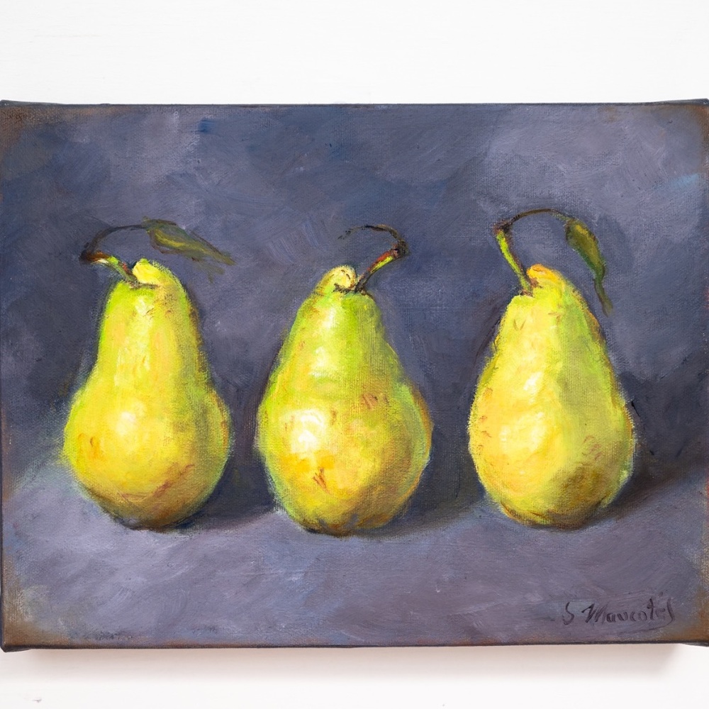 "Three green pears" oil painting on canvas 9" x 12"
